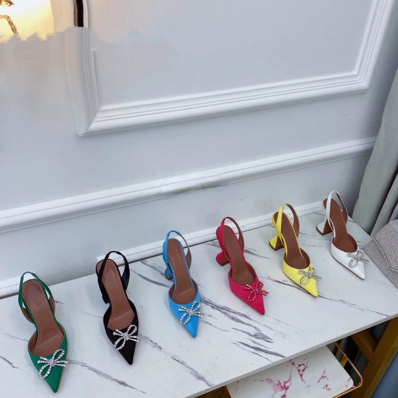 2023 New High Heels Women's Rhinestone Bow Pointy Glasses with Stilettos and Sandals Women.