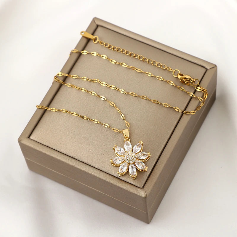 360° Rotating Sunflower Pendant Necklace | Women's Gift Jewelry