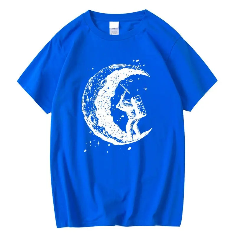 Men's Moon Print Casual T-Shirt — Breathable Cotton Blend Summer Tee