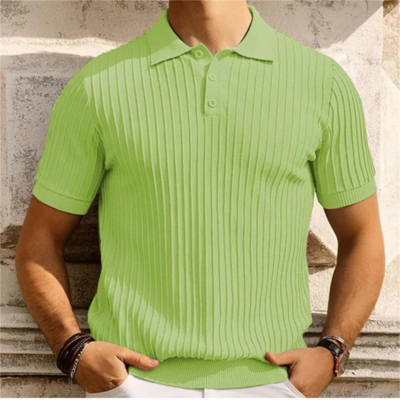 High End Jacquard Striped Polo Shirts For Men Short Sleeve Elastic Summer Quality Viscose Knitted Smart Casual Camisas De Hombre