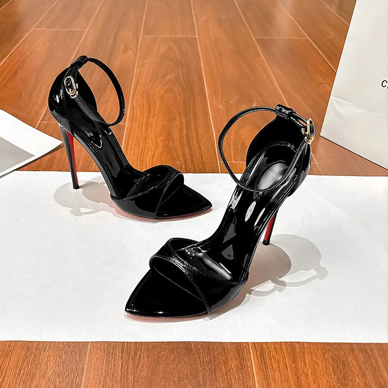 Women's Patent Leather Hollow Stiletto Sandals – Sexy Open-Toe High Heel Shoes