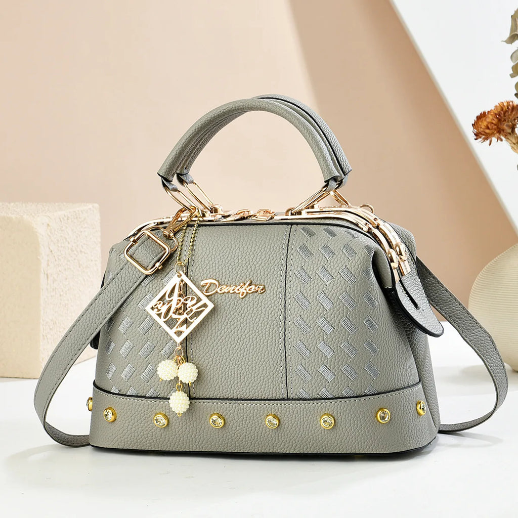 Fashionable Minimalist Women's Handbag Crossbody Shoulder Bag PU Material City Style Small Square Bag Metal Rivet Detail
