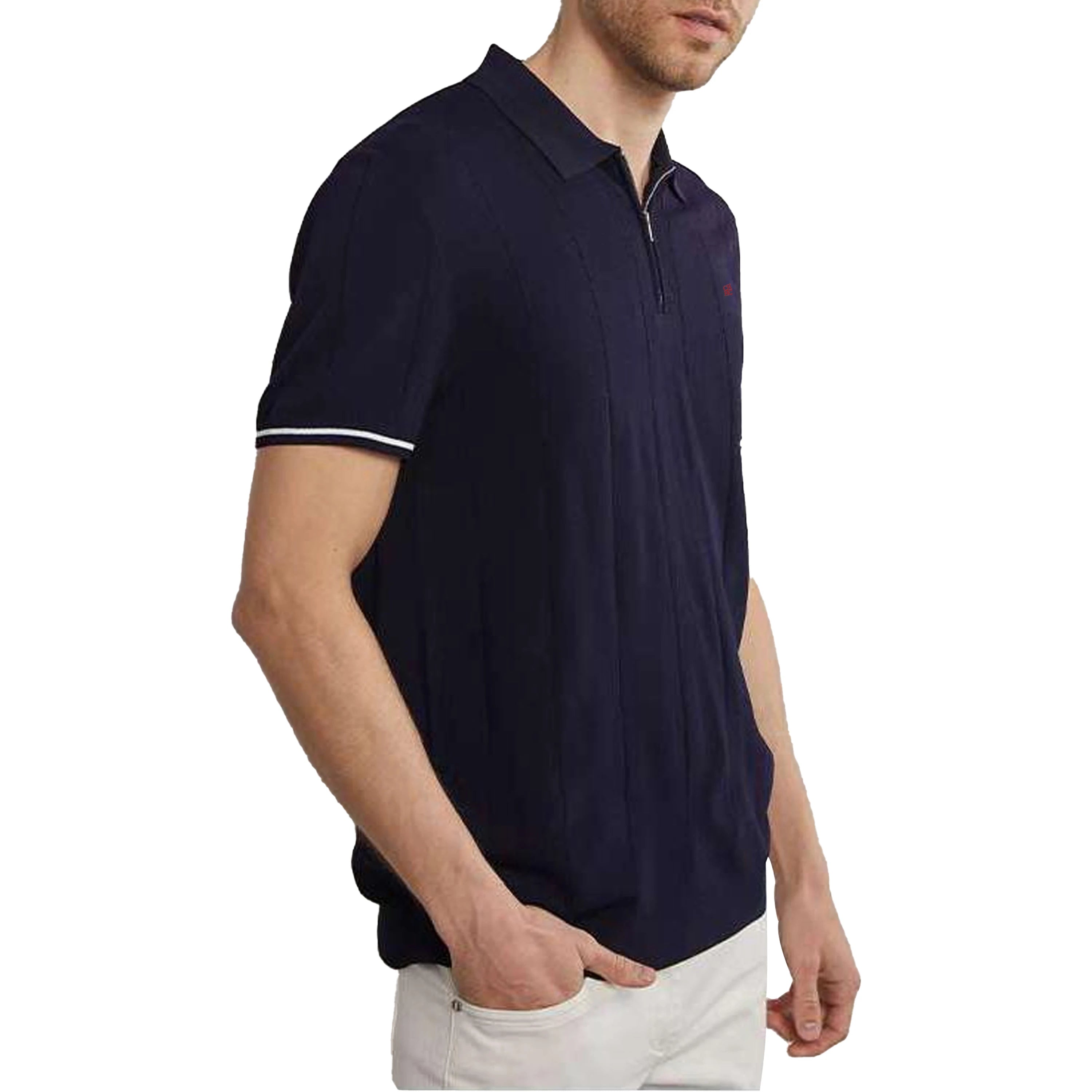 Men's Ribbed Knit Polo Shirt — Breathable Smart Casual Tee with Embroidery