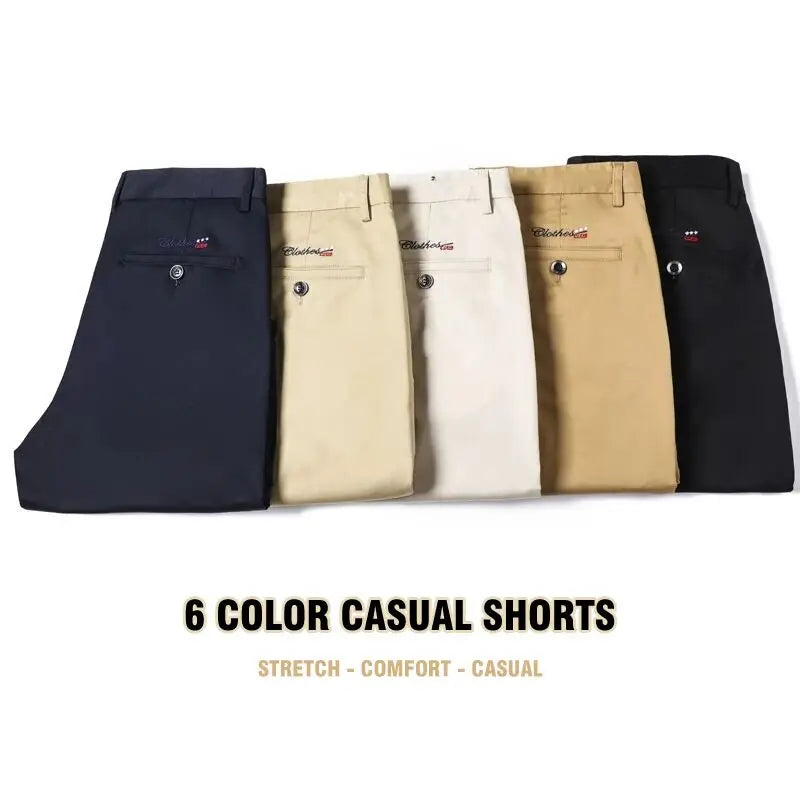 6 Color Casual Shorts Men 2025 Summer New Straight Elastic Business Fashion Thin Short Pants Male Brand Khaki Beige Black Navy