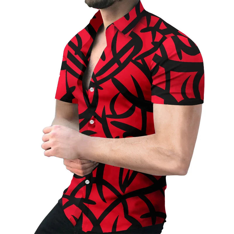 2023 New High Quality Hawaiian Baroque Short Sleeve 3D Printed Men's Shirt