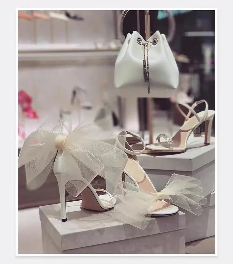 Women's Bow Stiletto Heel Sandals – Korean Style Open-Toe Wedding & Party Heels