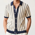 Men's Luxury Knit Striped Shirt — Vintage Slim Fit Button-Up Short Sleeve | M–3XL