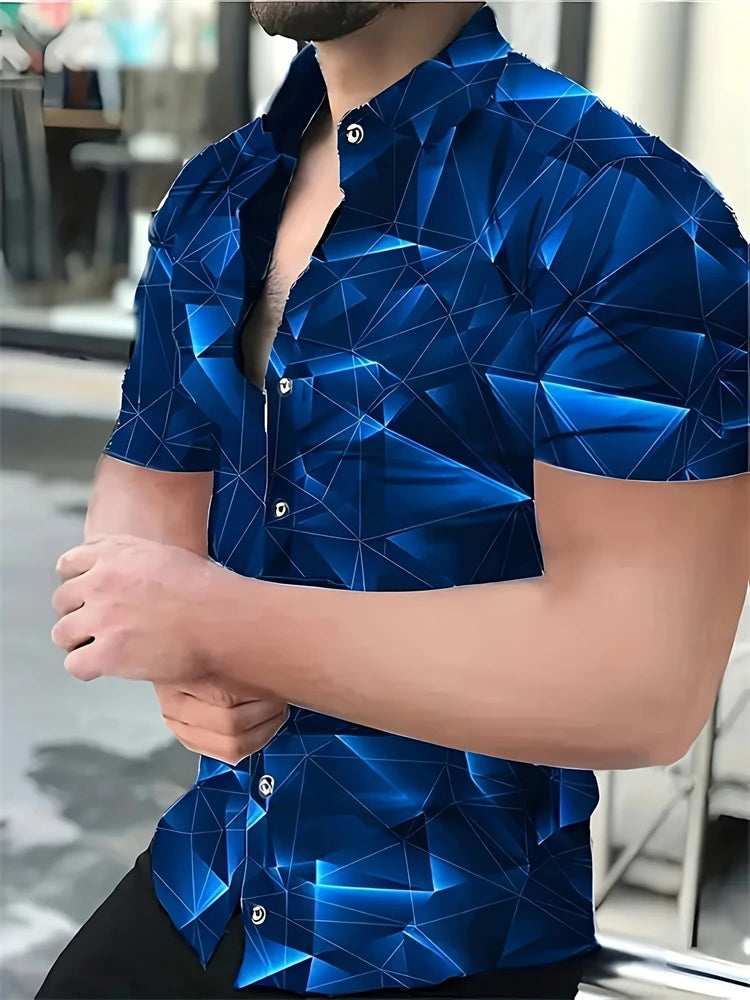 Summer Stripe Color Block 3D Printed Casual Office Shirt Mens Womens Casual Fashion Vintage Short Sleeve Shirt Mens Tops Shirt