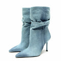 Women's Denim Knee-High Boots — Pointed Toe Stiletto