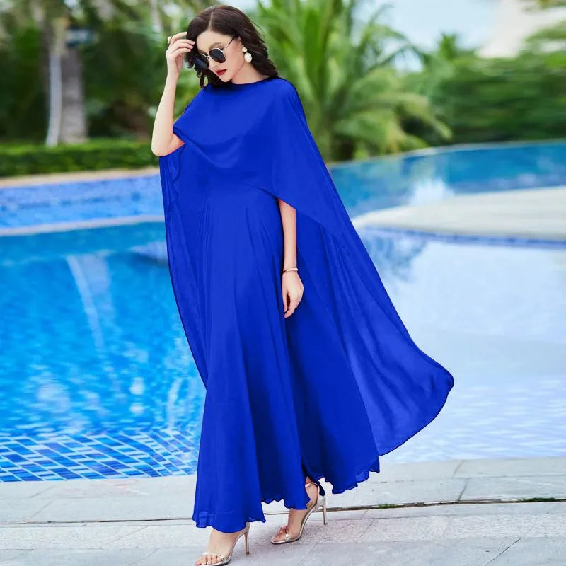 Women's Bohemian Chiffon Maxi Dress & Shawl Set – Spaghetti Strap A-Line