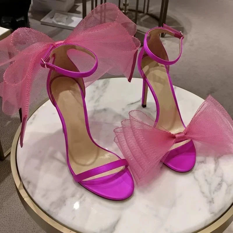 Women's Bow Stiletto Heel Sandals – Korean Style Open-Toe Wedding & Party Heels