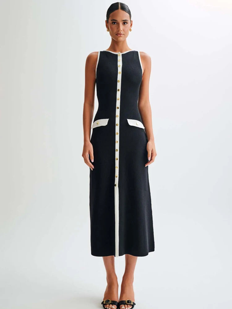 Women's Sleeveless Knit Ribbed Maxi Dress — Slim Fit, Ankle-Length