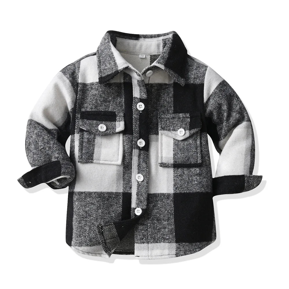 Kids' Korean Plaid Double-Breasted Cardigan Coat – Trendy Unisex Short Jacket for Boys & Girls