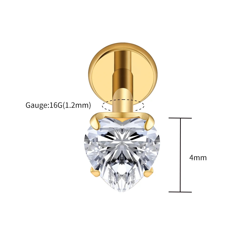 Titanium Heart CZ Labret Stud