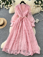 V-Neck Lace Maxi Dress