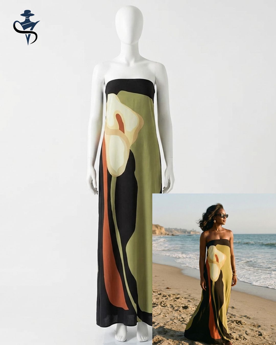 Strapless Printed Maxi Dress