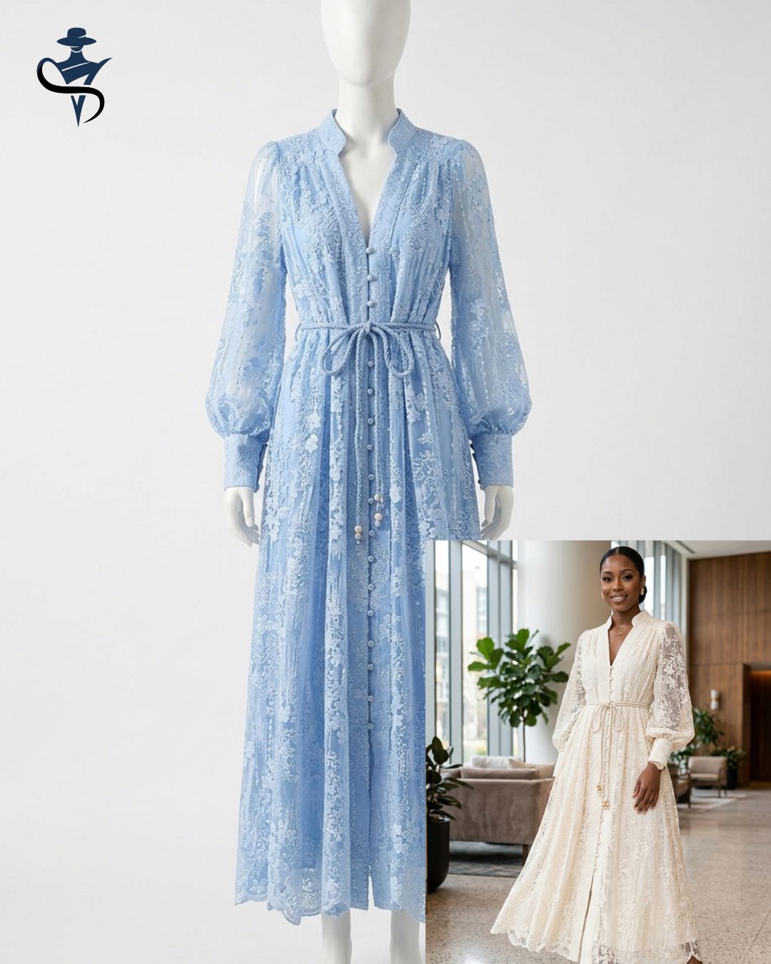 V-Neck Lace Maxi Dress