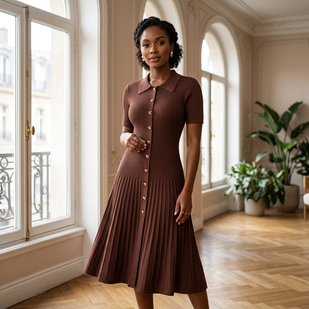 Collared Knit Midi Dress