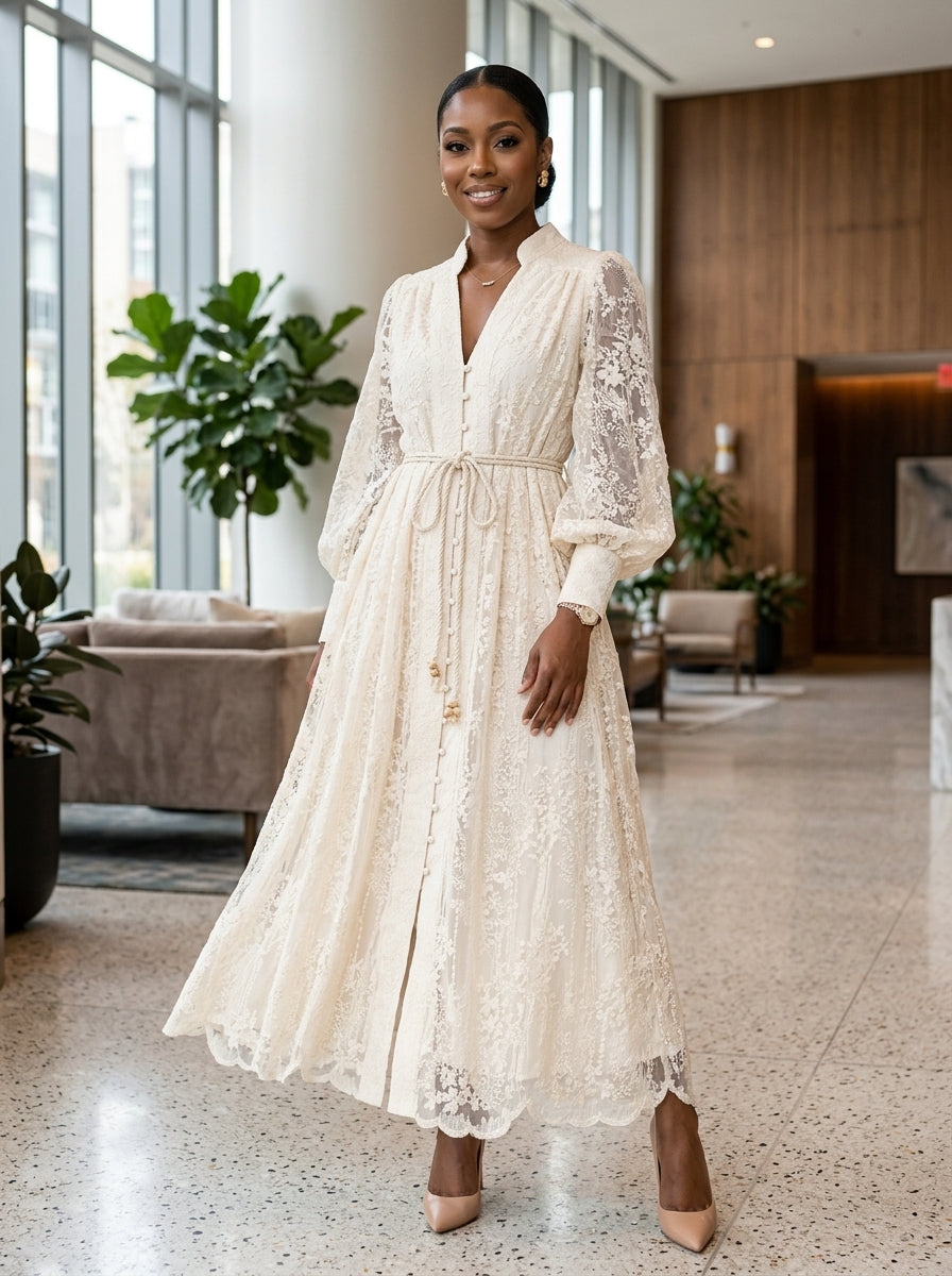 V-Neck Lace Maxi Dress