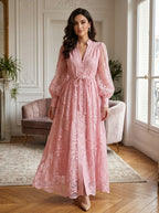 V-Neck Lace Maxi Dress