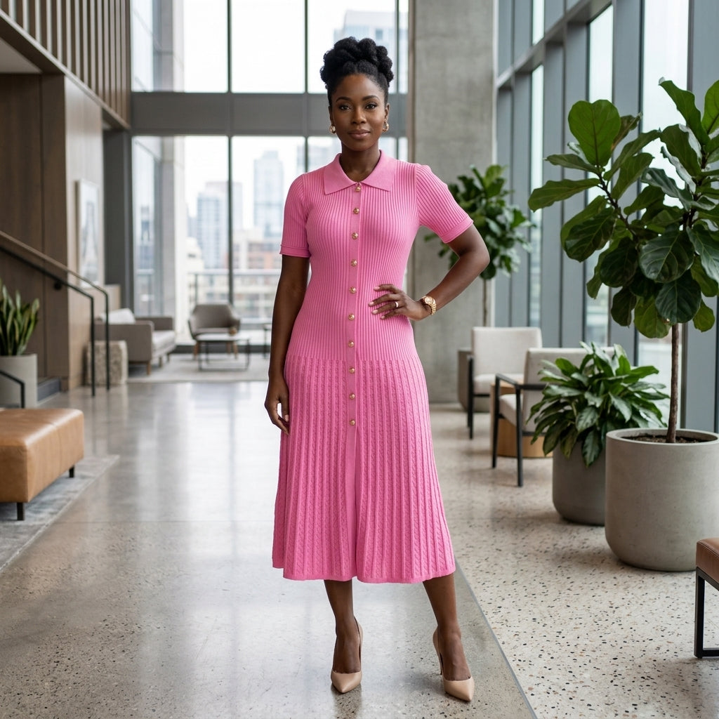 Collared Knit Midi Dress