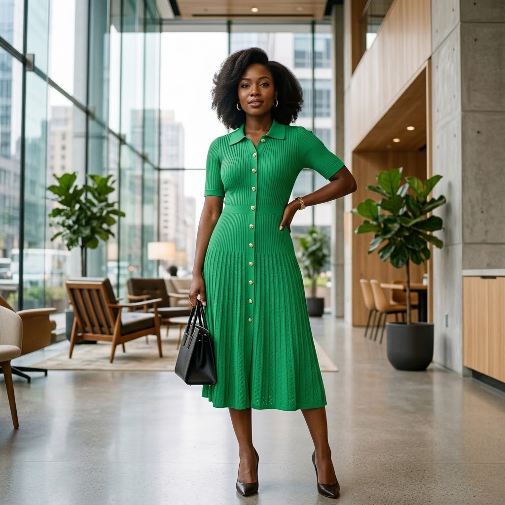 Collared Knit Midi Dress