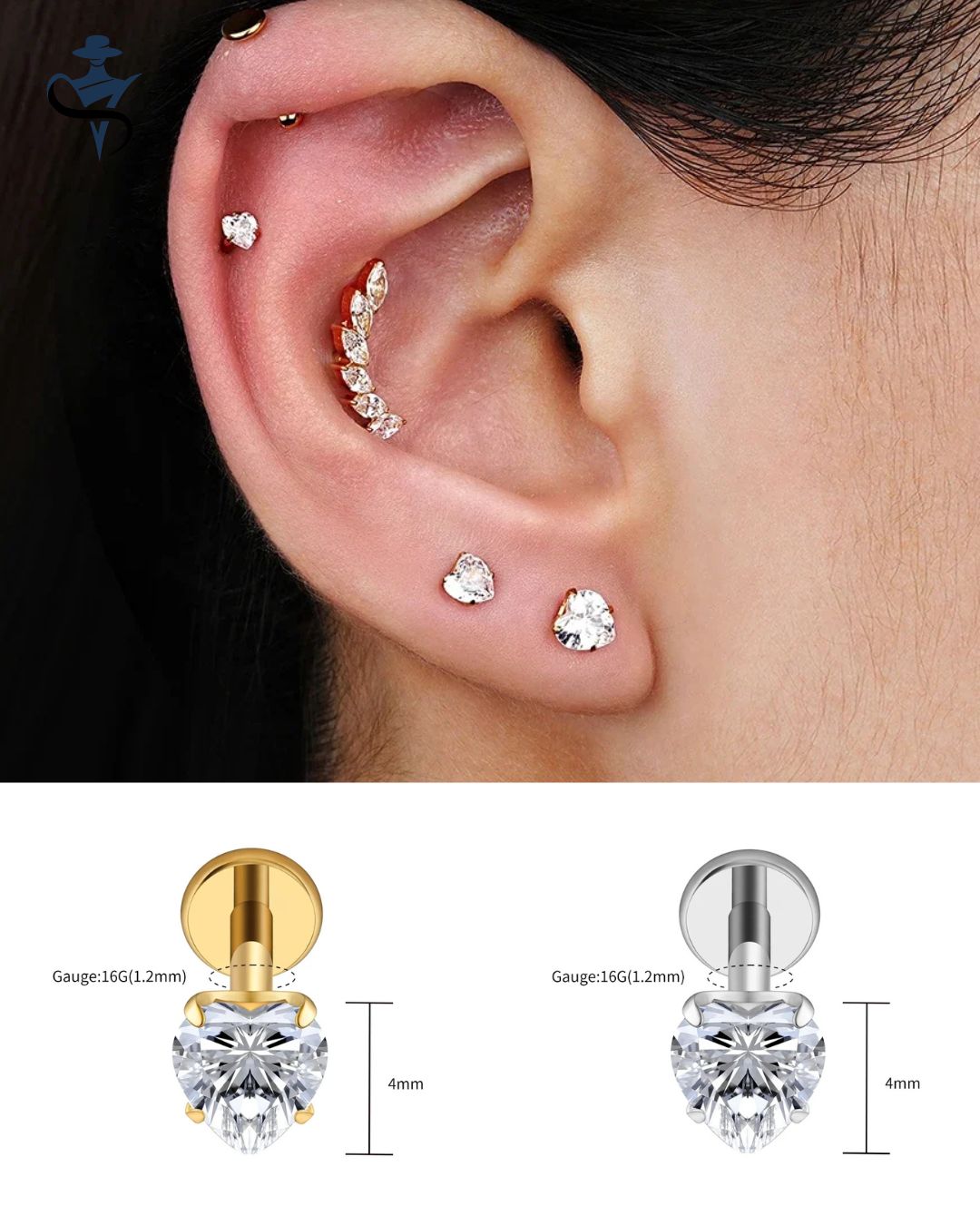 Titanium Heart CZ Labret Stud