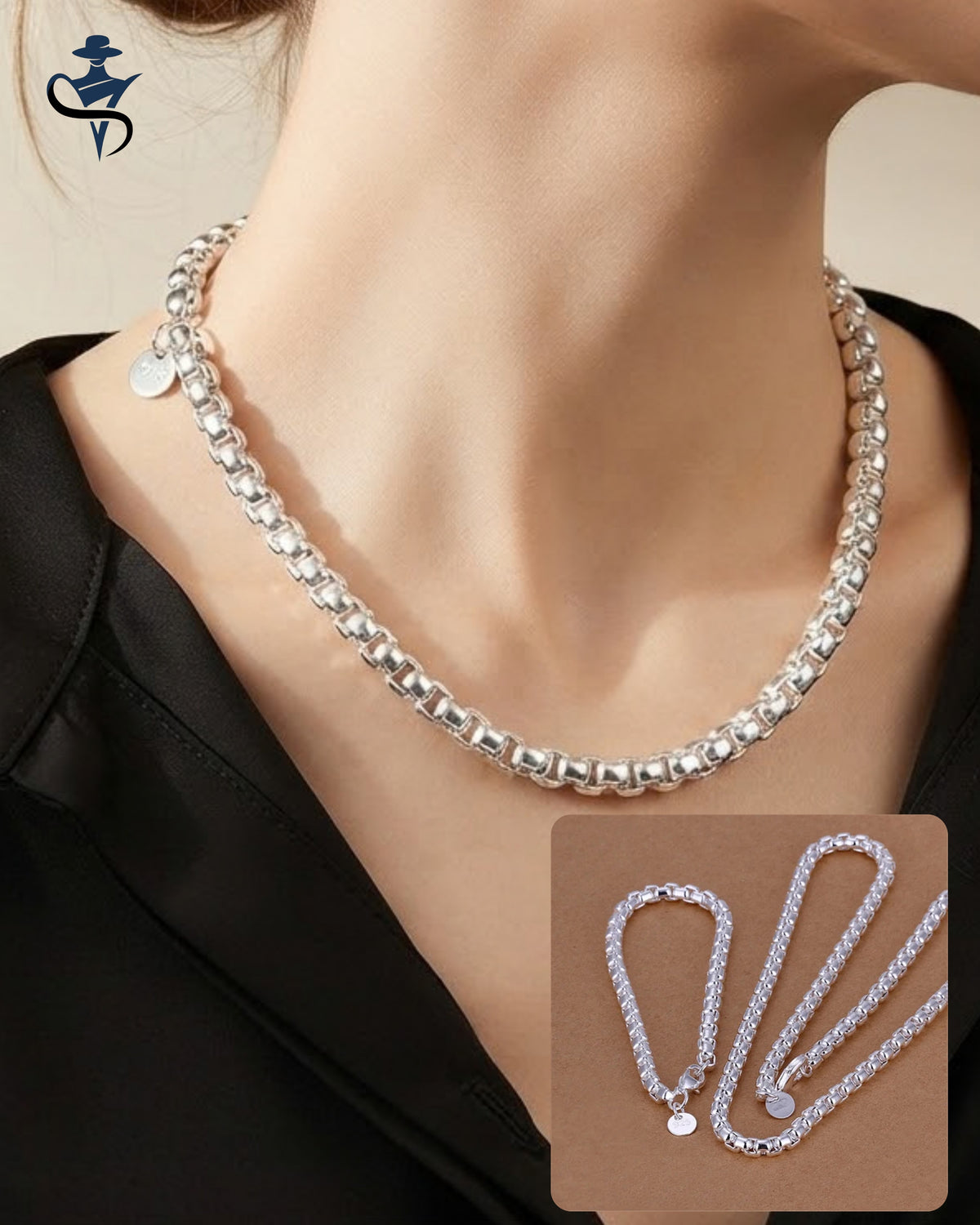 Sterling Silver Box Chain Set