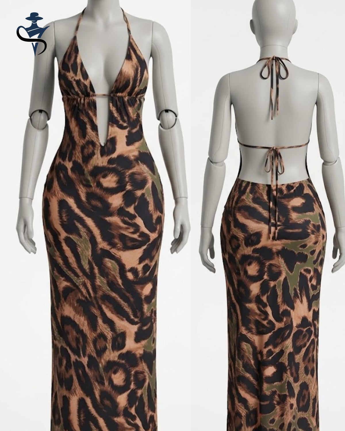 Women's Leopard Halter Bodycon Dress