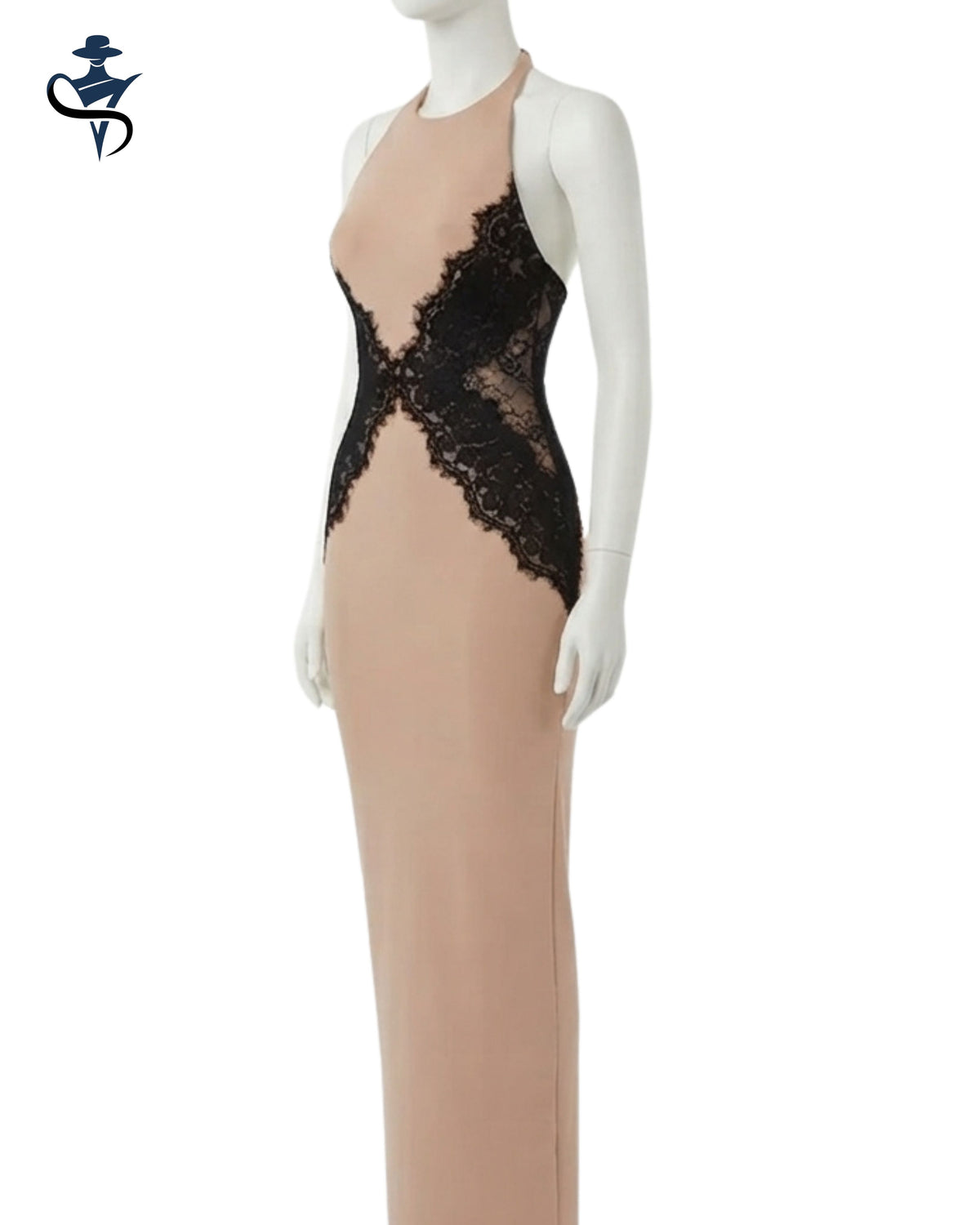 Lace Halter Evening Maxi Dress