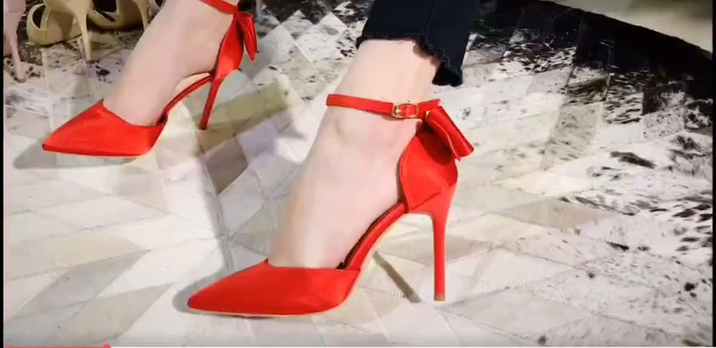 Women's High Heel Bow Sandals – Satin Ankle Strap Stiletto Heels 8cm & 10cm