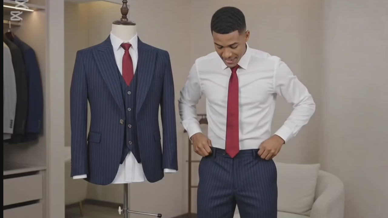 Men's 3-Piece Striped Suit Set – Slim Fit Business & Party