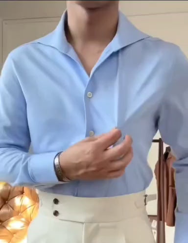 Men's Bamboo Fiber Dress Shirt — Anti-Wrinkle Non-Iron Slim Fit Long Sleeve | Asian 38–44