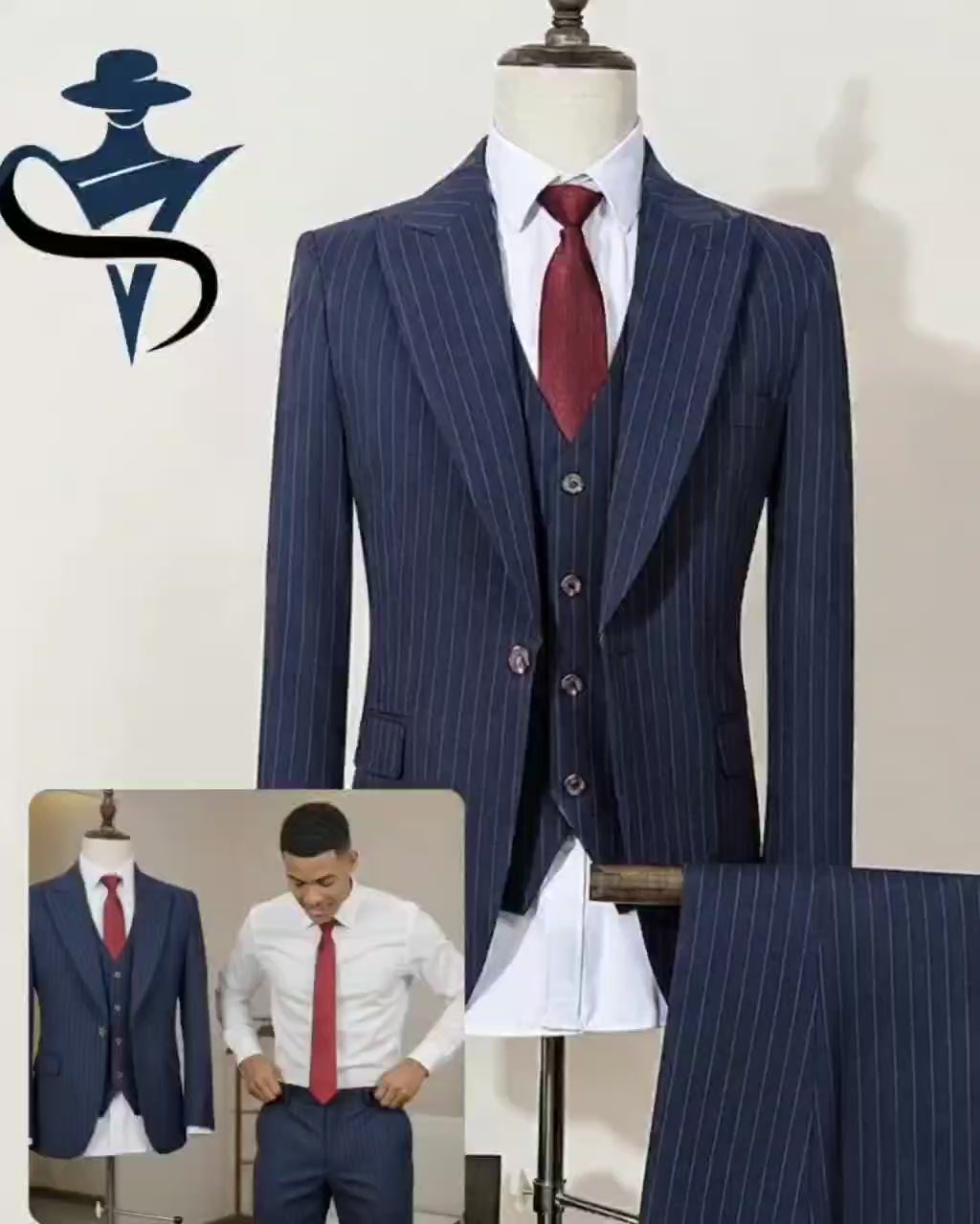 Men's 3-Piece Striped Suit Set – Slim Fit Business & Party