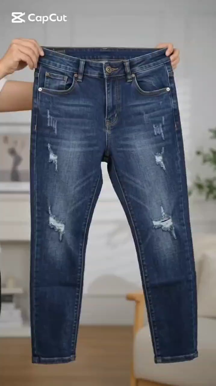 Men's Slim Fit Ripped Stretch Jeans – Distressed Denim