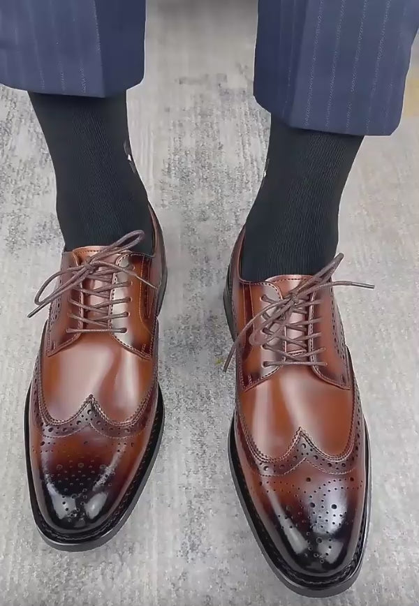 Men's Genuine Leather Brogue Oxford Dress Shoes – Pointed Toe