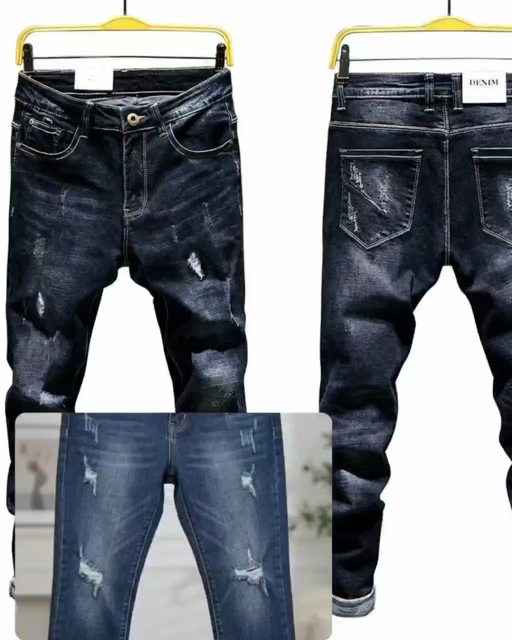 Men's Slim Fit Ripped Stretch Jeans – Distressed Denim