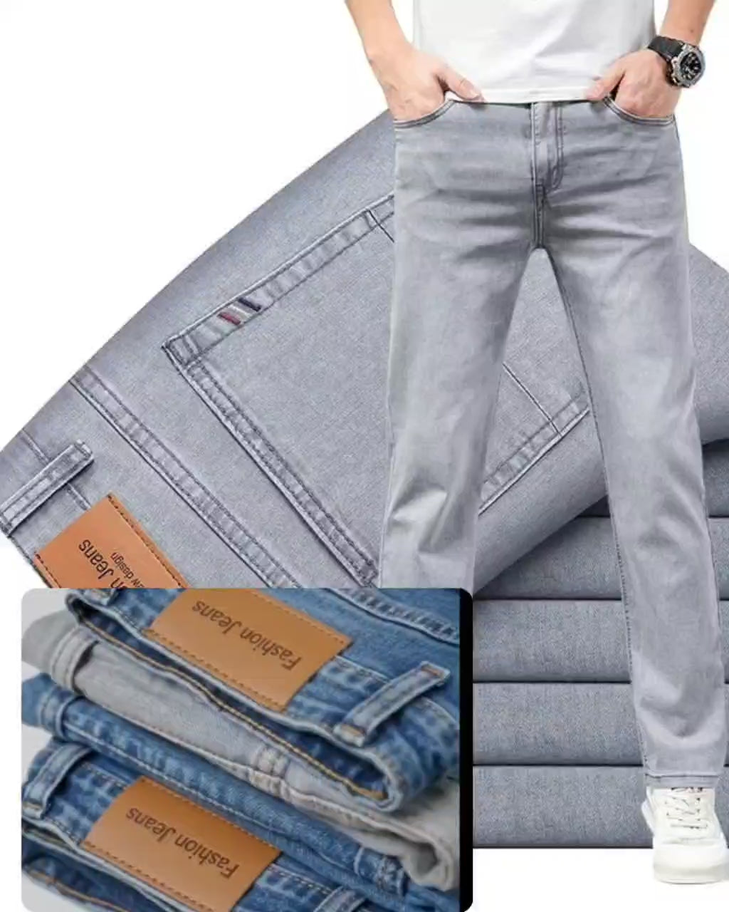 Men's Straight Fit Elastic Cotton Jeans – Lightweight Summer Denim